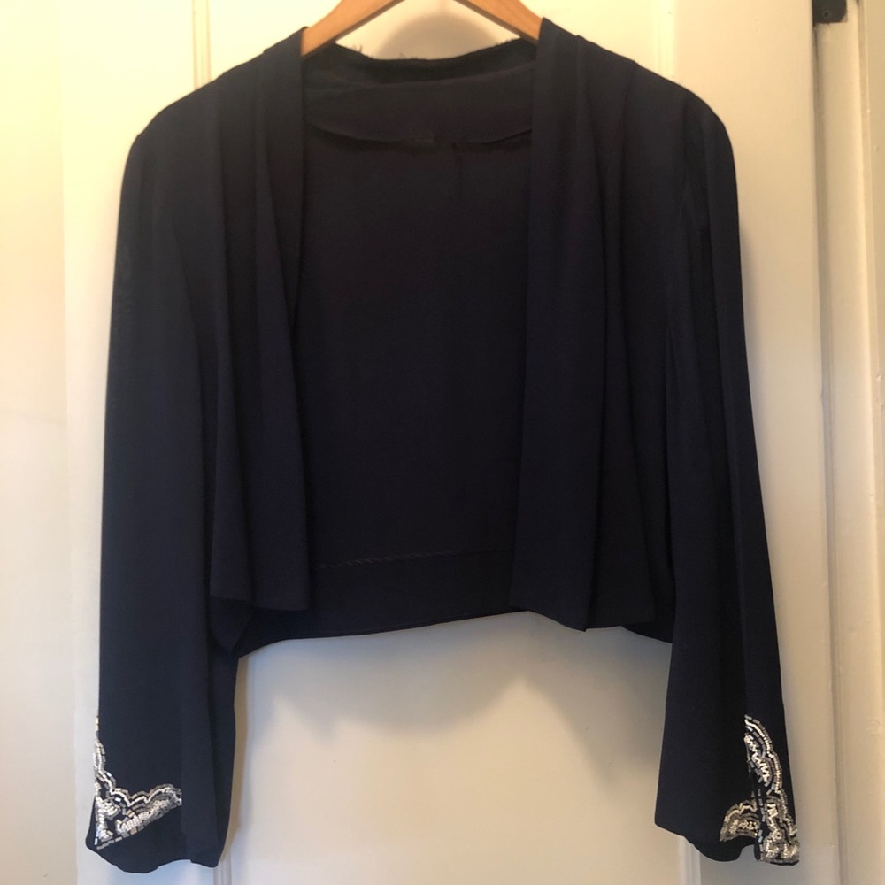 Vintage Navy Beaded Cropped Top/Jacket
